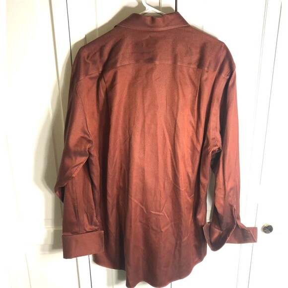 Roberto Villini Men's Orange Herringbone Non-Iron Shirt 100% Cotton 16 32/33 - Picture 6 of 8